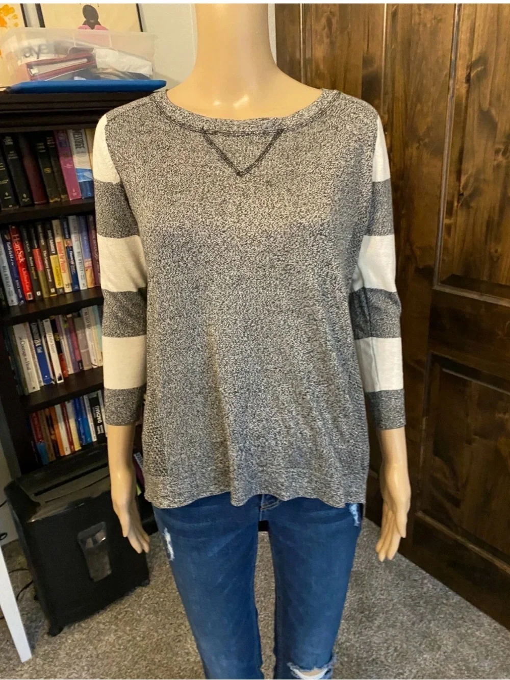 Altar'd State open knit Grey Marled sweater High Low Size small-021